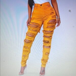 Women's Distressed Yellow Jeans